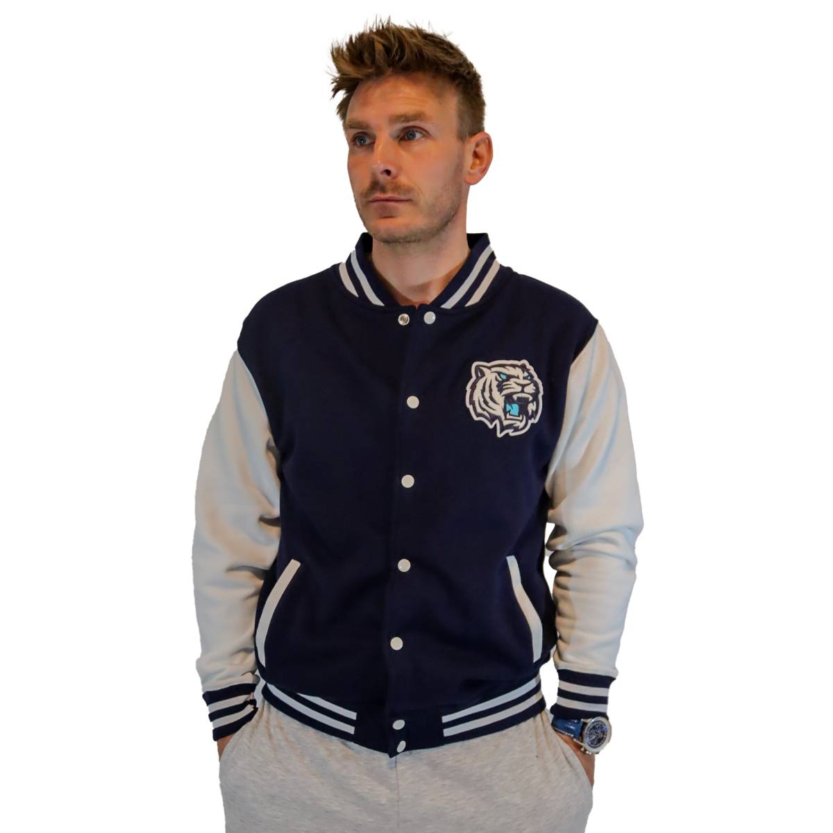 Mikina na patenty modrá s logem