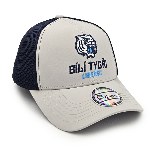 Kšiltovka šedomodrá s logem a nápisem